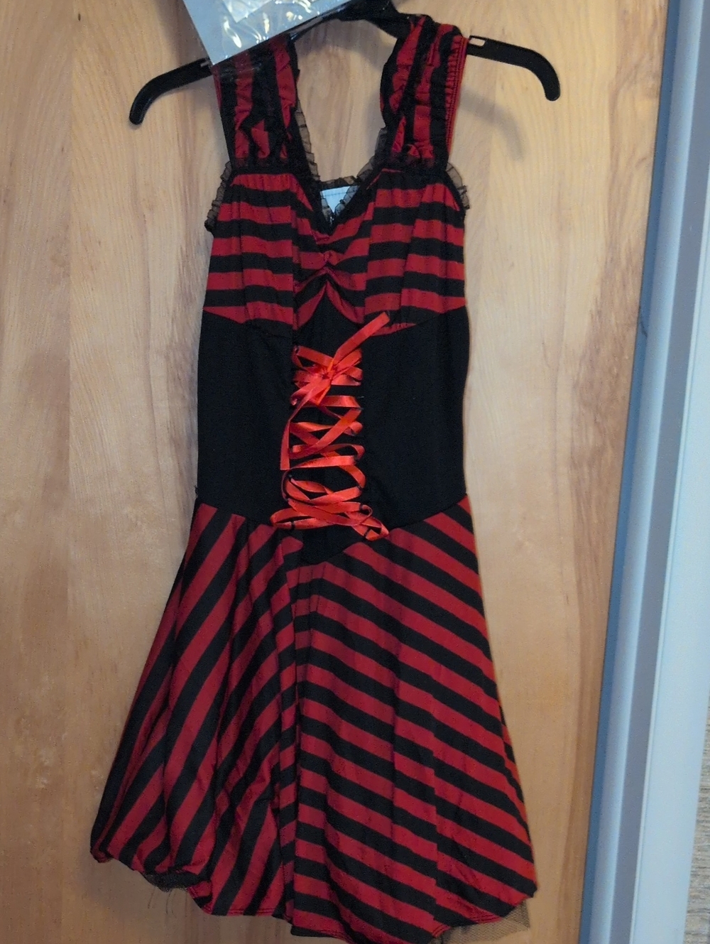 California Costumes Red and Black Striped Lace-Up Chemise